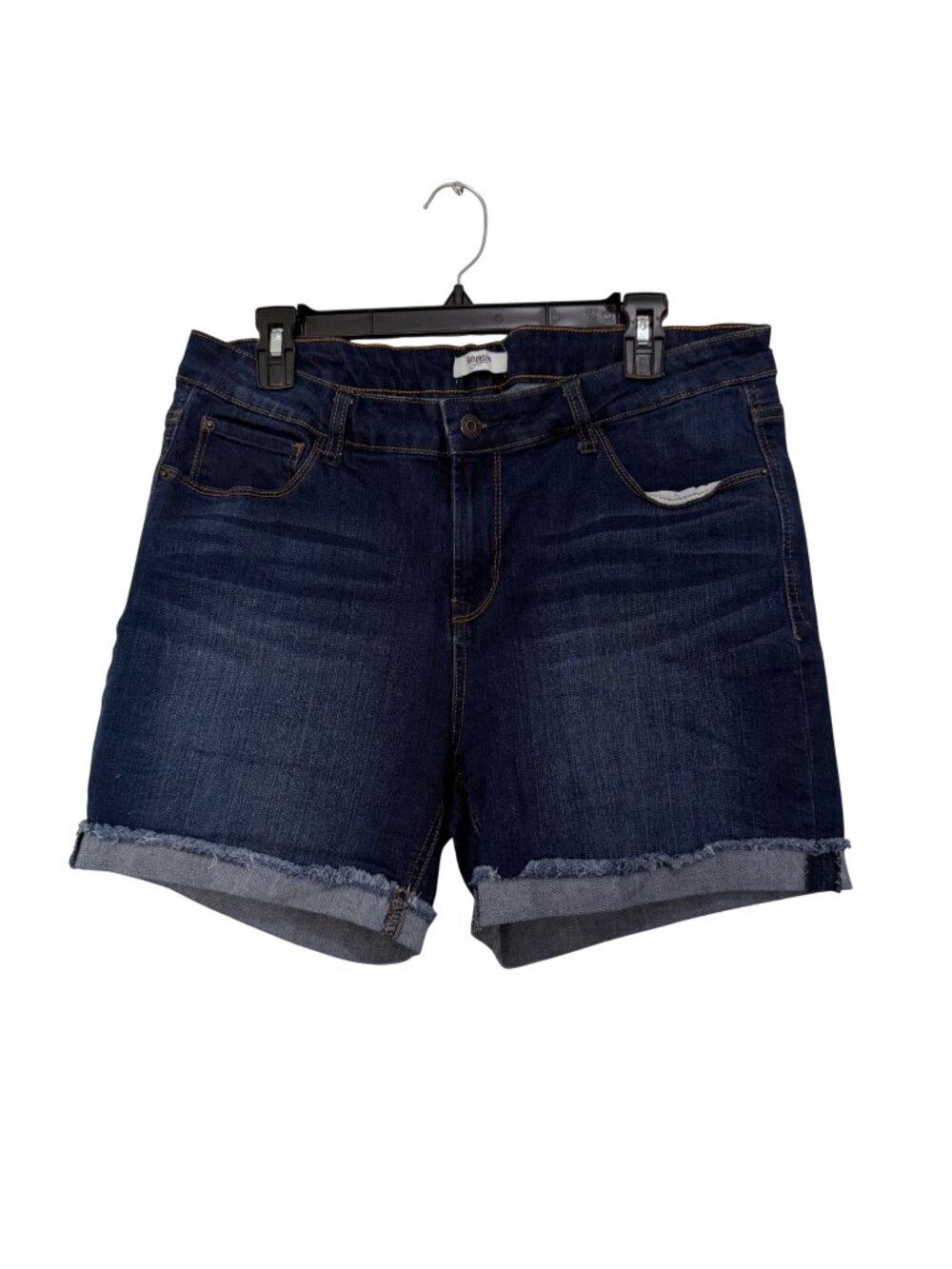 Kensie Jeans Womens Dark Wash Denim Shorts Size 14/32 Frayed Hem Cotton Blend